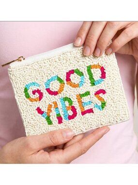 Colorful Good Vibes Beaded Coin Purse